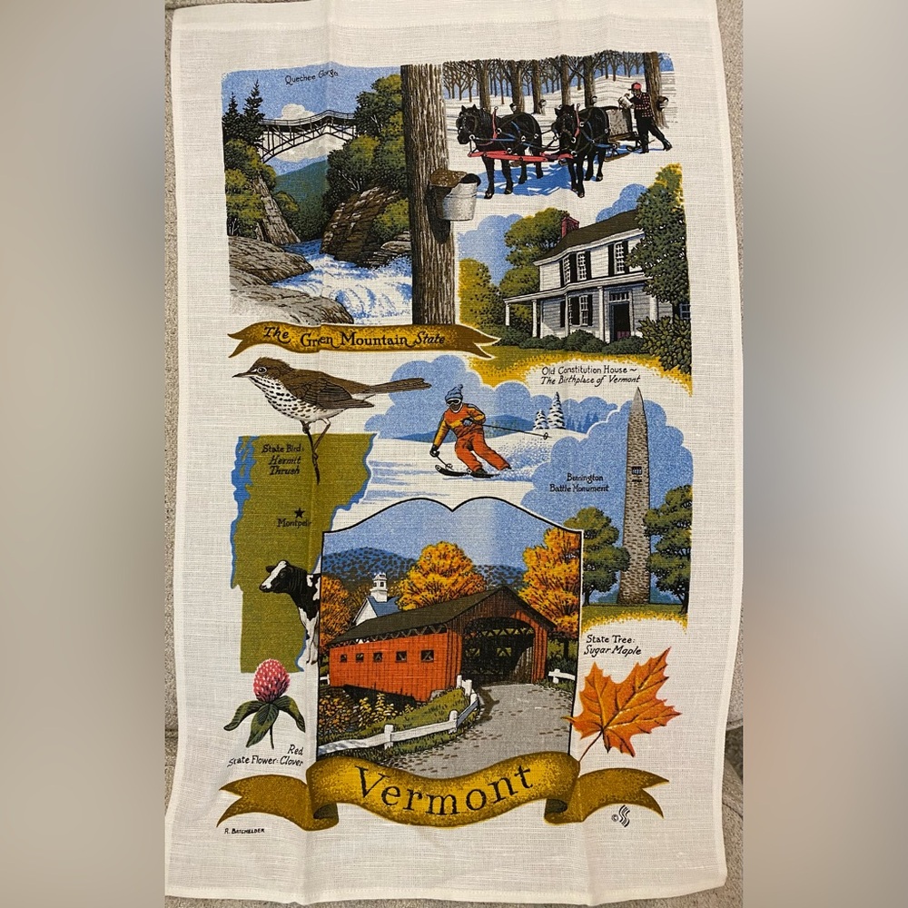 Vintage,  Vermont Scenic Souvenir Linen Tea Towel
